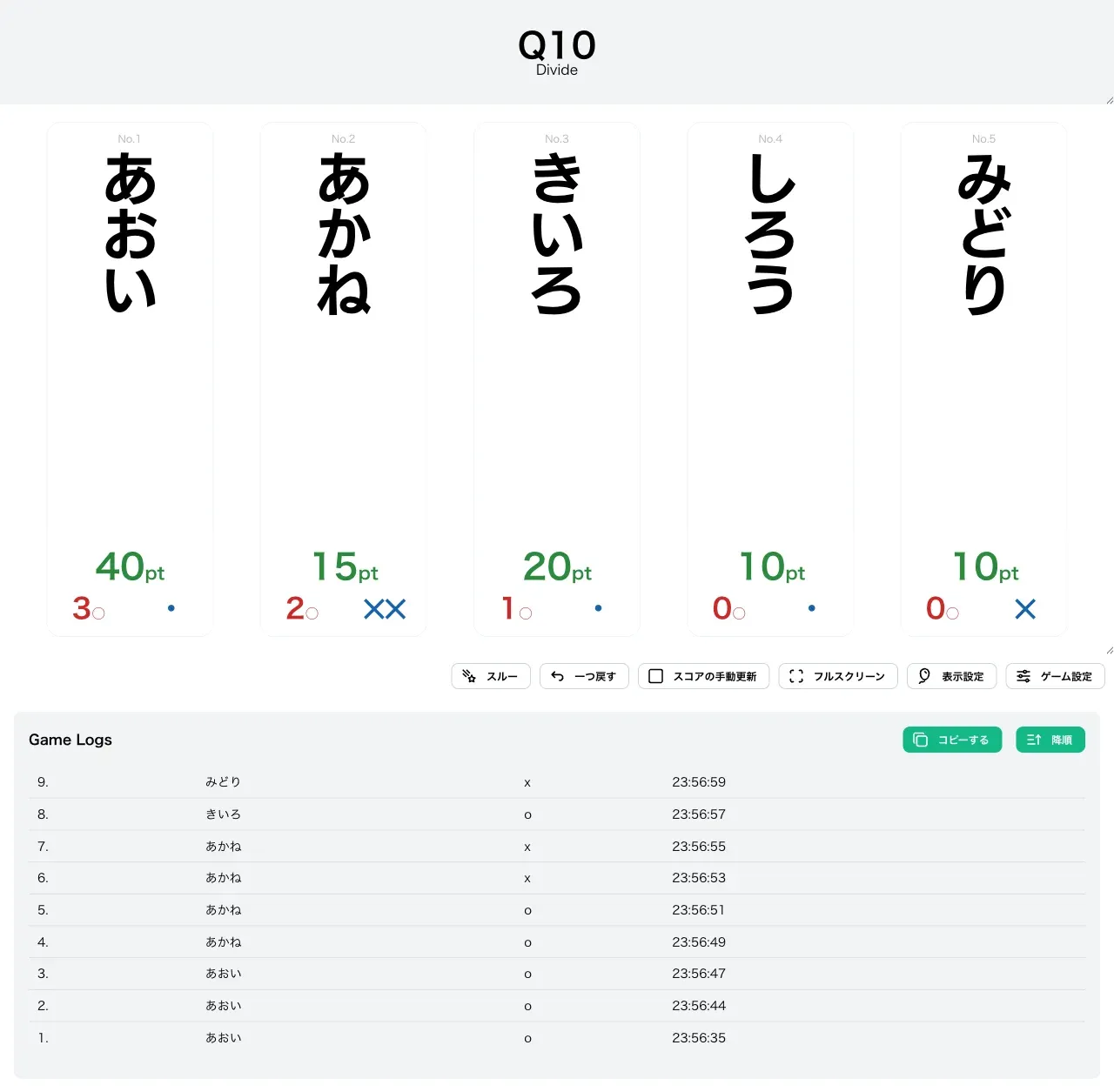 Divideで数問採点を進めた様子
