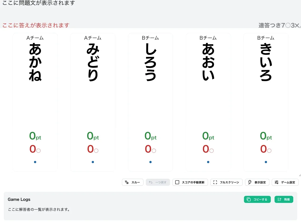 連答つきN○M✕で得点表示画面を表示した時の様子
