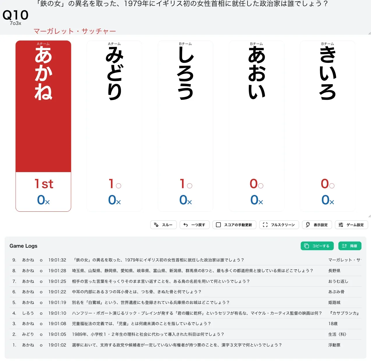 N○M✕で1人が勝ち抜けた様子